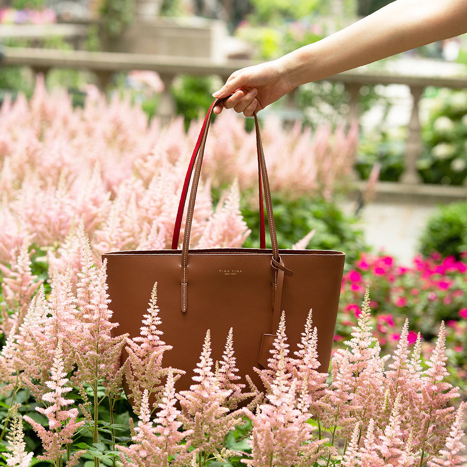 Kafka Large Tote – Lightweight, Water-Repellent Chocolate Leather Tote – Front View