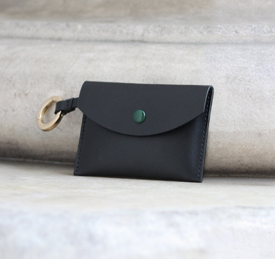 Kafka Card Case – Black Leather with Snap Closure – Minimal Compact Card Holder